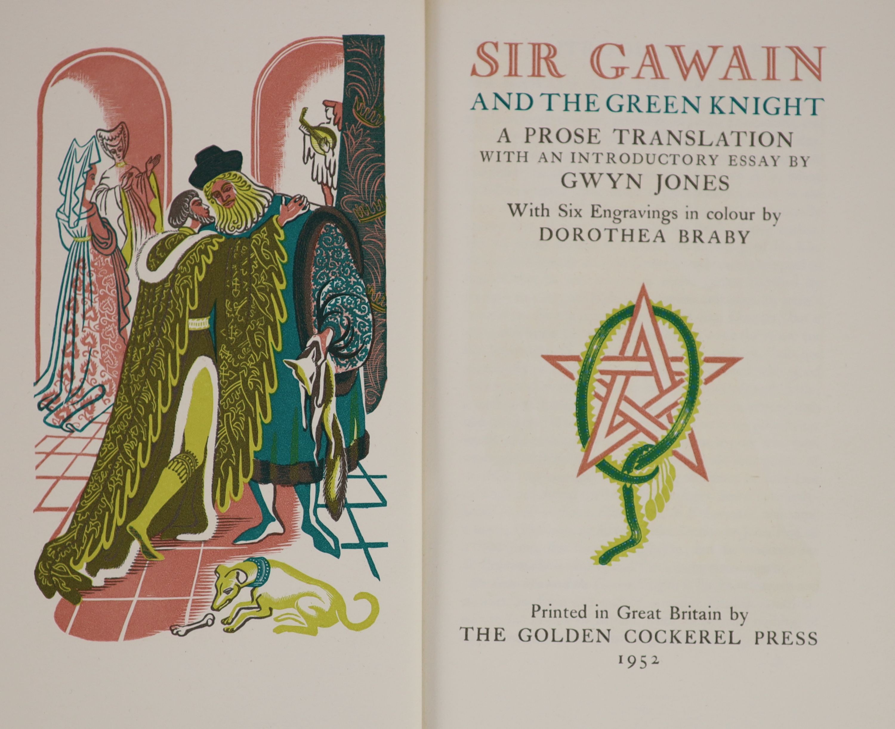 Golden Cockerel Press - Waltham Saint Lawrence, Berkshire - Sir Gawain and the Green Knight, one of 360, translated by Gwyn Jones, illustrated with 6 engravings by Dorothea Brady, original cloth, 1952